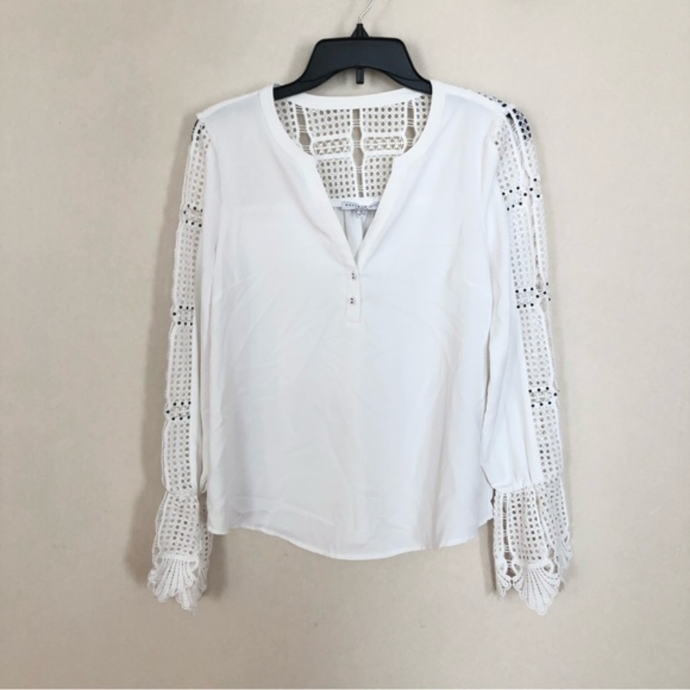 Anthro Current Air White Lace Crochet Long Sleeve Blouse XS